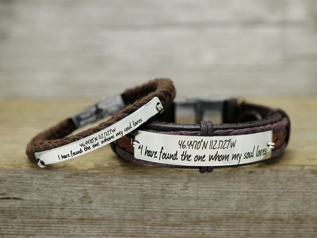 Matching Couple Bracelets Custom Coordinates Bracelet Anniversary Gi
