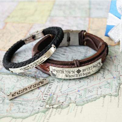 cutom latitude & longitude coordinates jewelry set represent your life's best journey