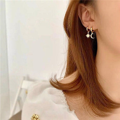 Star & Moon Dangle Earrings - Star And Moon Earrings