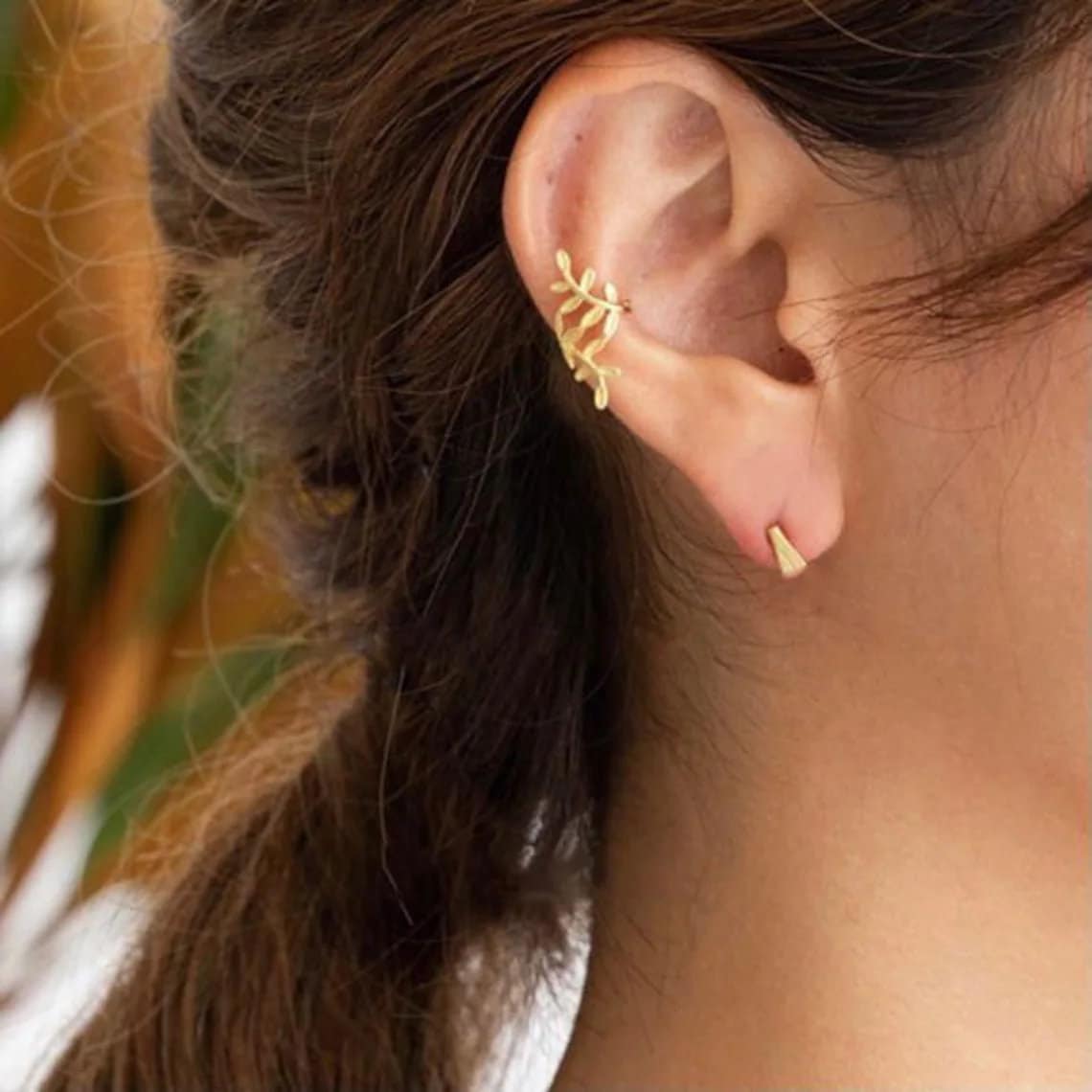 ピアス LAZY DAWN leaves made ear cuff KIKICHIC | NYC | CZ Diamond Floral Leaf Edgy Hook Pin Ear