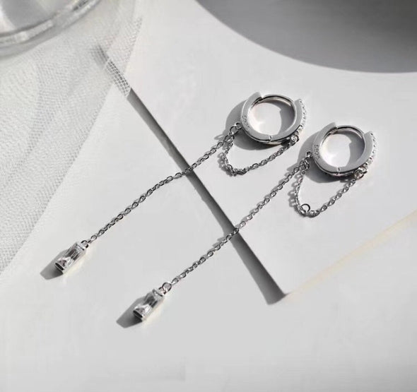 Huggie Chain Earrings - Long Threader Earrings - Long Chain Silver - Gold Earrings - Loop Chain Drop Earrings - Streetwear Earrings