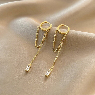 Huggie Chain Earrings - Long Threader Earrings - Long Chain Silver - Gold Earrings - Loop Chain Drop Earrings - Streetwear Earrings