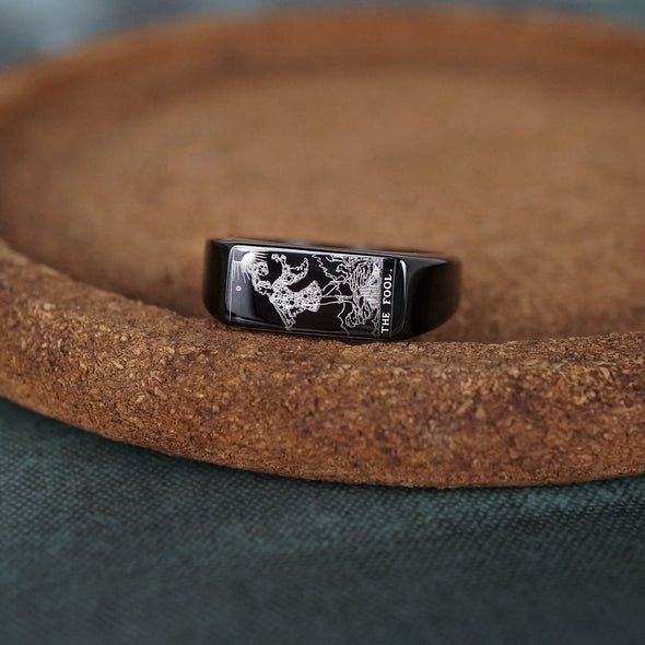 The Fool Tarot Card Ring in Black, Stainless Steel Ring in Multi Colors