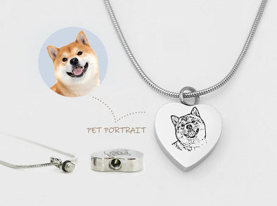Custom Urn Necklace With Pet Portrait Engraved, Dog Ashes Cremation Jewelry, Pet Loss Memorial- Forever in my Heart, Silver Heart Pendant