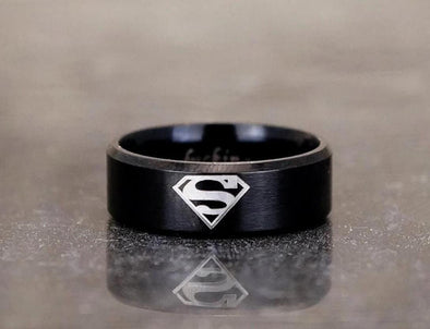 Marvels Jewelry for Men, Super Hero Ring, Large Size Stainless Steel Ring Black, Supergirl Band 8MM, Custom Engraved Ring, Fathers Day Gift