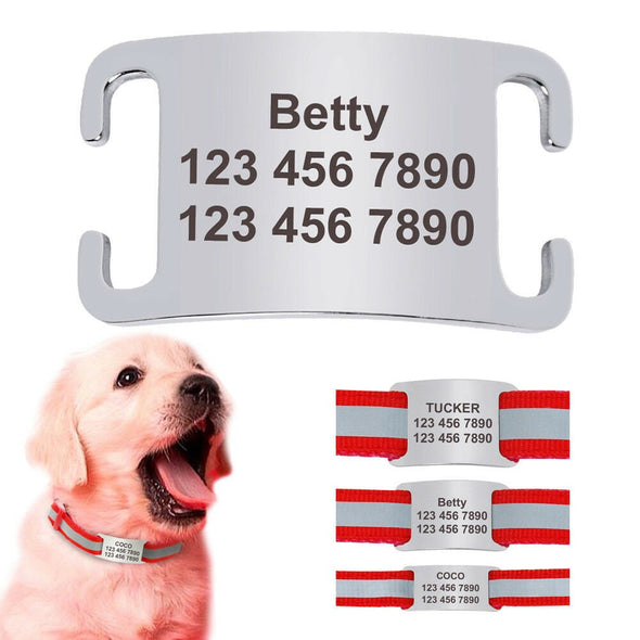 Slide on Dog Tag Personalized ID- Custom Name Engraved Stainless Steel Tags For Pet Collar- Silent Metal Puppy Tag- No Noise