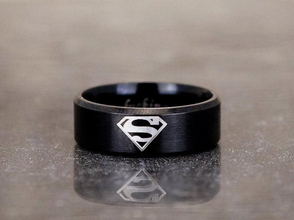 Custom Batman Tungsten Carbide Ring for Men and Women, Marvel Jewelry. Curved & Matte Design, No color Plated