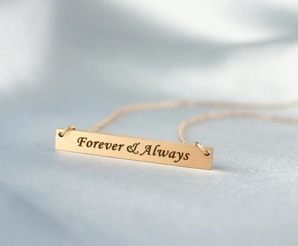 Forever and Always Necklace, Friendship Necklace, BFF, Deep Engraved, Custom Rose Bar Necklace, Bridesmaid Gift, Minimalist Layering Bar