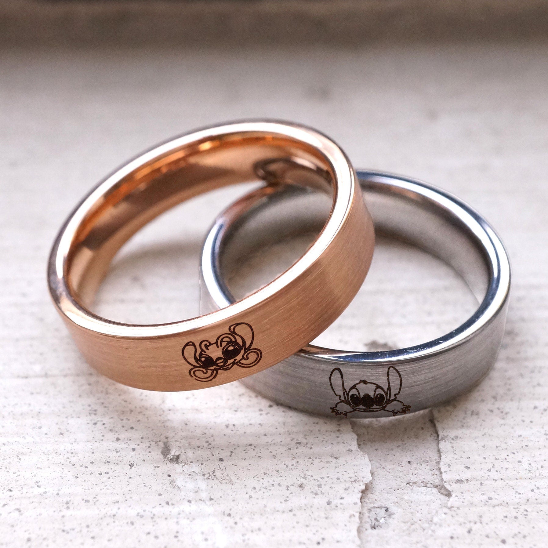 Family Matching Rings Stitch & Angel Couple Rings, Ohana Ring