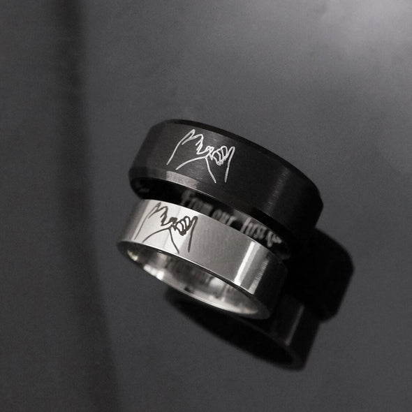 Pinky Promise Rings, Pinky Swear Black Ring for Men, Custom Engraved Wedding Rings