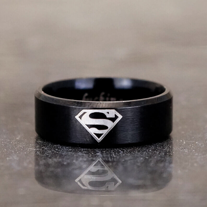 Superman Logo Spinner Bague en tungstène noir