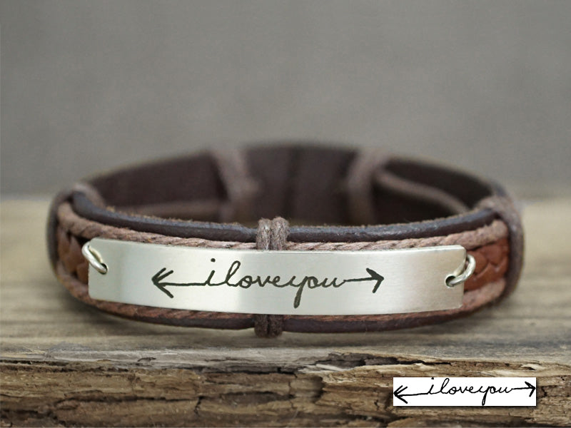 I Love You Bracelet, Memorial Signature Bracelet, Custom Handwriting Bracelet, Leather Engraved Cuff