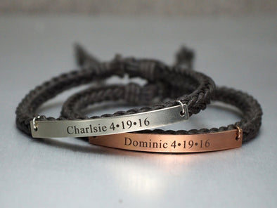 Matching Couple Bracelets, Name Anniversary Date Bracelets, His and Her Bracelets