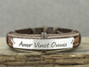 Amor Vincit Omnia Bracelet, Inspirational Bracelet, Custom Latin Bracelet, Leather Engraved Bracelet