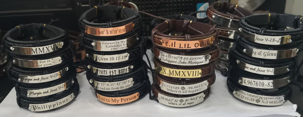 Custom Coordinates Bracelet, Latitude Longitude Bracelet, Custom Mens Engraved Leather Bracelet