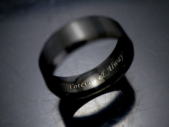 Forever and Always Ring for Men, Promise Ring, Black Tungsten Band, IP Beveled Edge, 8mm Width