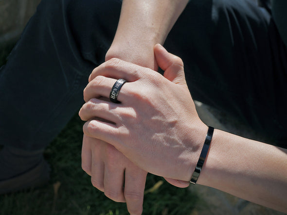 Black Cuff Bracelet Black Ring for Men