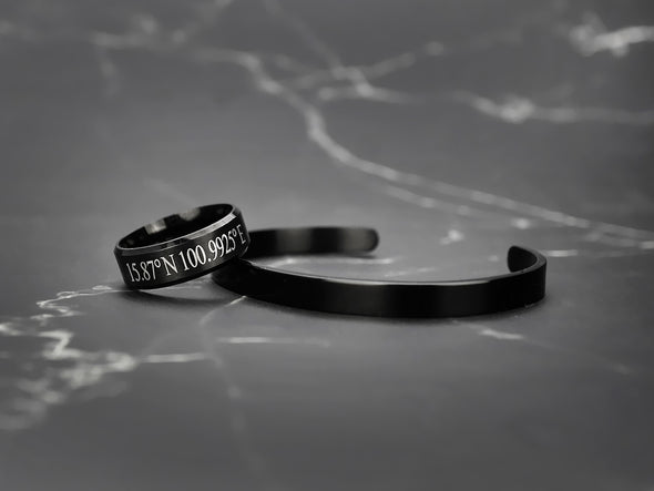 Black Cuff Bracelet Black Ring for Men