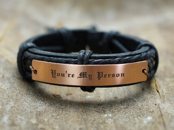 You're My Person Bracelet, Leather Engraved Cuff, Grey's Anatomy Quote, Custom Friendship BFF Gift