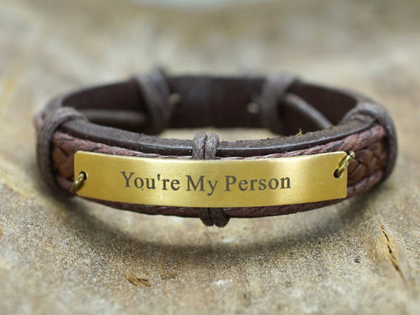 ou're My Person Bracelet, Leather Engraved Cuff, Grey's Anatomy Quote
