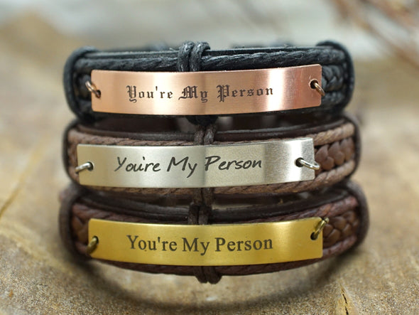 You Are My Person Bracelet, Engraved Bracelet, Grey's Anatomy Quote, Custom Bracelet, Leather Cuff