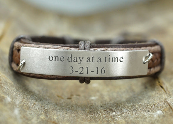 Custom Engraved Bracelet, Inspirational Quote Bracelet, Personalized Date Bracelet, Leather Bracelet