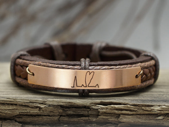 Handwriting Heartbeat Bracelet, Custom Signature Bracelet, Handwritten Leather Engraved Bracelet