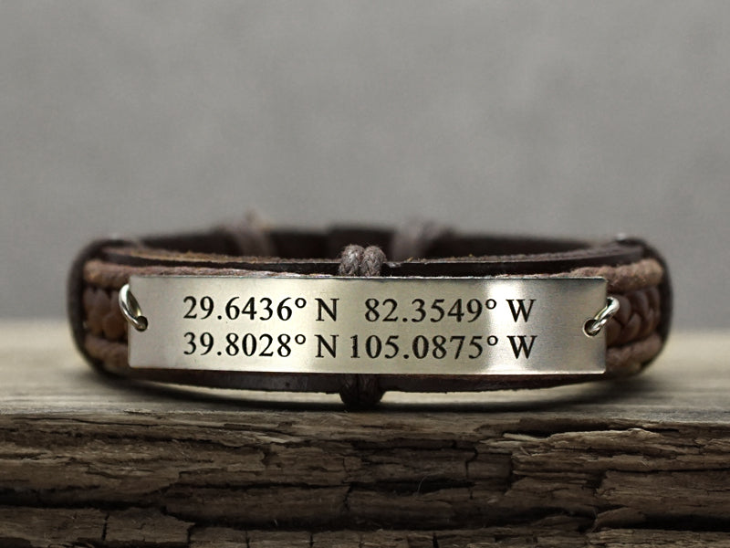 GPS coordinates Bracelet for men or women latitude longitude jewelry   Drake Designs Jewelry