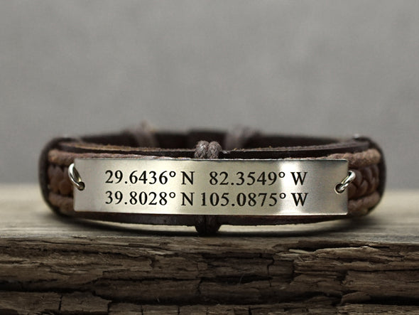 Custom Coordinates Bracelet for 2 locations, Engraved Longitude Latitude Bracelet