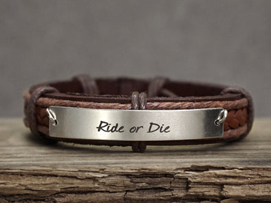 Friendship Bracelet, Ride or Die Bracelet, Personalized Mens Leather Bracelet