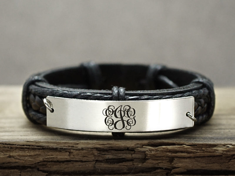 Monogram Initial Personalized Engraved Bracelet Men's 