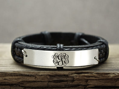 Custom Leather Monogram Bracelet, Initial monogrammed Gift