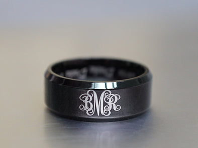 Engraved Monogram Ring in Black, 3 Initials Monogrammed Ring, Personalized Name Ring