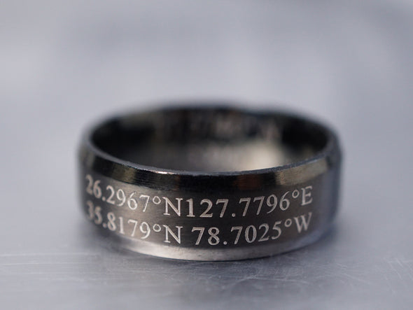 Custom Coordinates Ring for Two Locations, Latitude Longitude Ring, Mens Personalized Engraved Ring