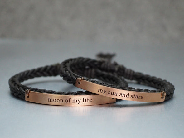 Game of Thrones Bracelets, Moon of my life - my sun and stars, Couples Bracelet, Thin Brown Braided Matching Couple, his and her bracelet