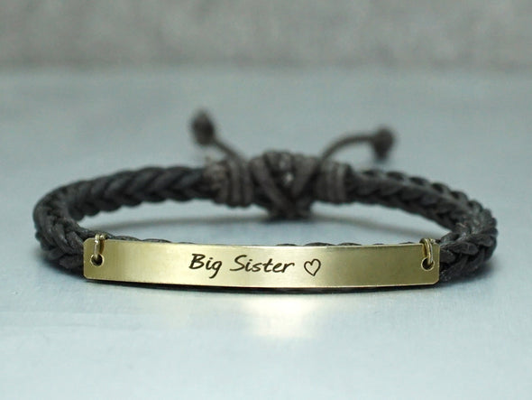 Sister Bracelet, Sister Jewelry, Cord Braided Bracelet, Sweet Heart Engraved Bracelet, Sister's Gift