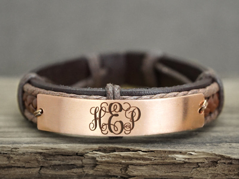 Braided Leather Bracelet Personalized Monogram Bracelet Engraved Disc Charm  Bracelet Custom Initial Jewelry - AliExpress