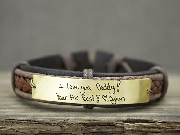 Dad Mom Bracelet, Kids Handwriting, Kids Art, Fathers Day Gift, Memorial Signature Jewelry Leather