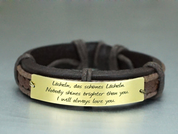 Gold Bar Leather Bracelet, German Bracelet, Custom Mens Leather Bracelet