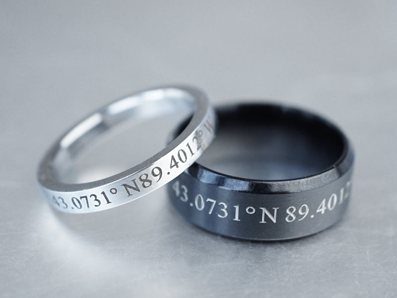 Coordinate Ring Example Custom Coordinate Rings For Couples, Matching Couple Rings,Latitude Lo