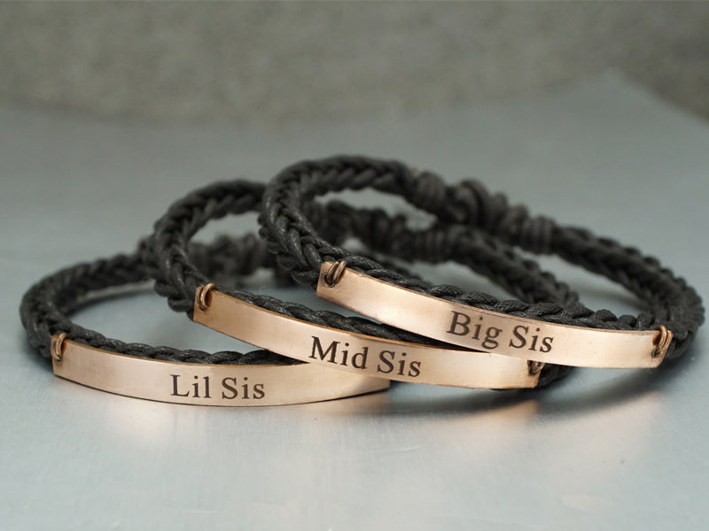 Sisters Bracelet Set, Sister Jewelry, Engraved Bracelet, Dainty Cord Braided Bracelet, Sister Gift