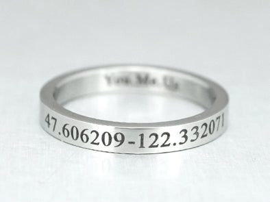 Long Distance Ring, Custom Coordinate Ring, Skinny Promise Ring, Engraved Ring, Latitude Longitude