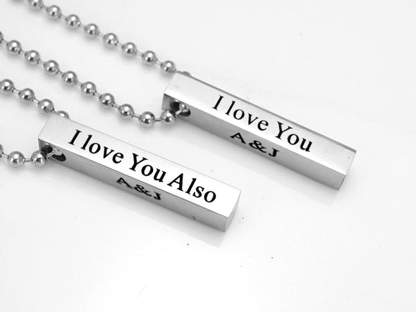 I Love You Couples Necklace Set, His and Her Necklace, I Love You Necklace