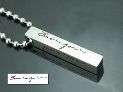 Memorial Signature Necklace, Custom Handwriting Necklace, Love You Necklace, Vertical Bar Necklace