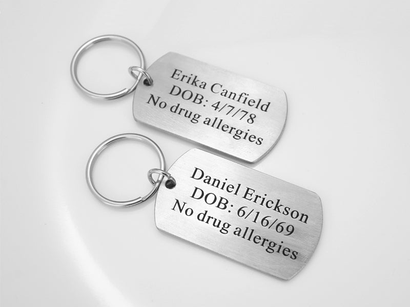 Personalized Medical Alert Tag, Allergy Keychain for Emergency, Dog Ta