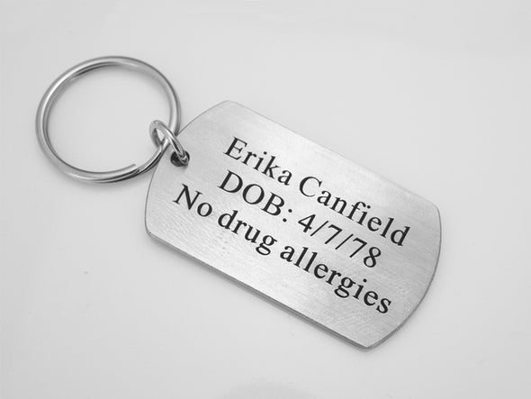 Personalized Medical Alert Tag, Allergy Keychain for Emergency, Dog Tag Key Chain