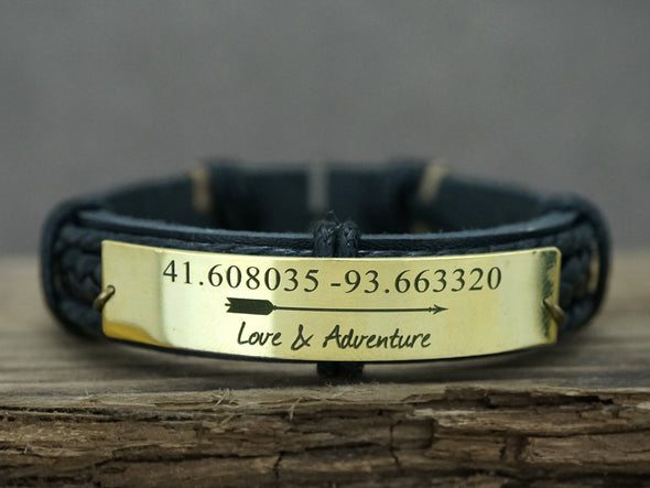 Custom Mens Leather Bracelet, Arrow Bracelet, Coordinate Bracelet, Love Bracelet, Memorial Keepsake