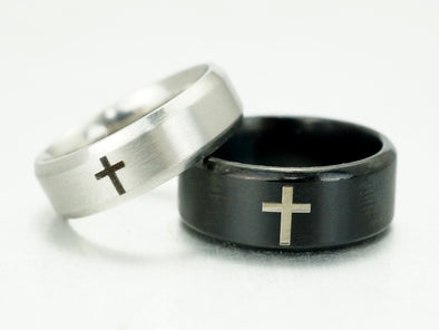 Cross Couple Ring Set, His and Hers Rings, Engraved Ring, Cross Ring, Personalized Ring