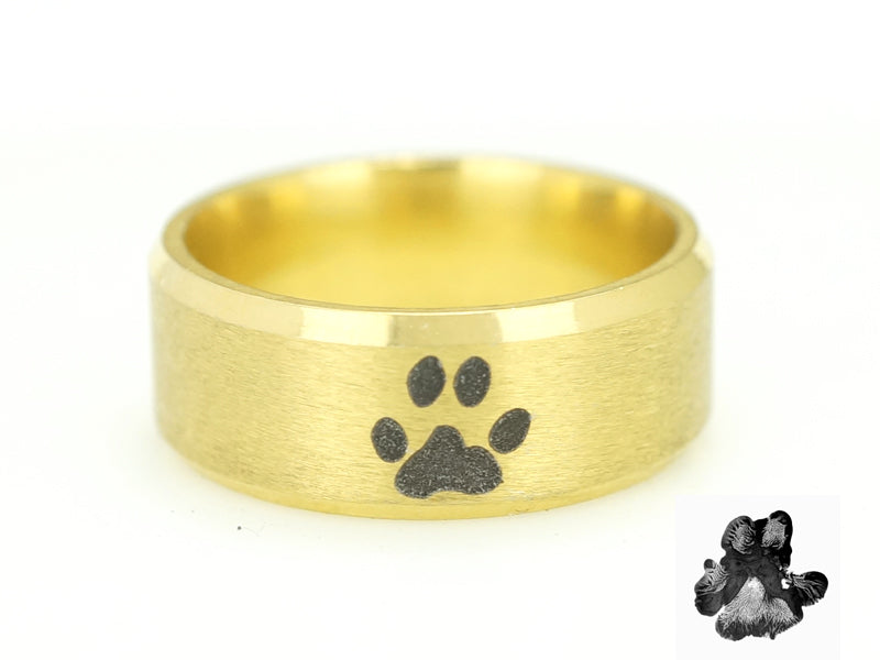 Gold Actual Dog Paw Print Ring, Pet Ring, Pet Lover Ring, Pet Memorial Jewelry, Cat Paw, Custom Ring Black / 7 / Both Sides