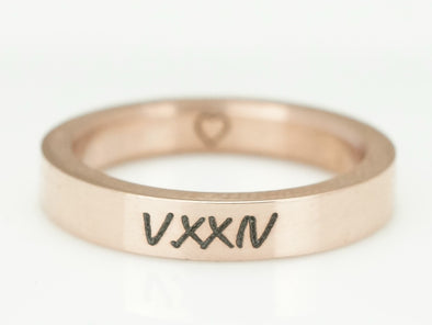 Rose Gold Heart Ring, Promise Ring, Love Ring, Date Ring, Roman Numeral Ring